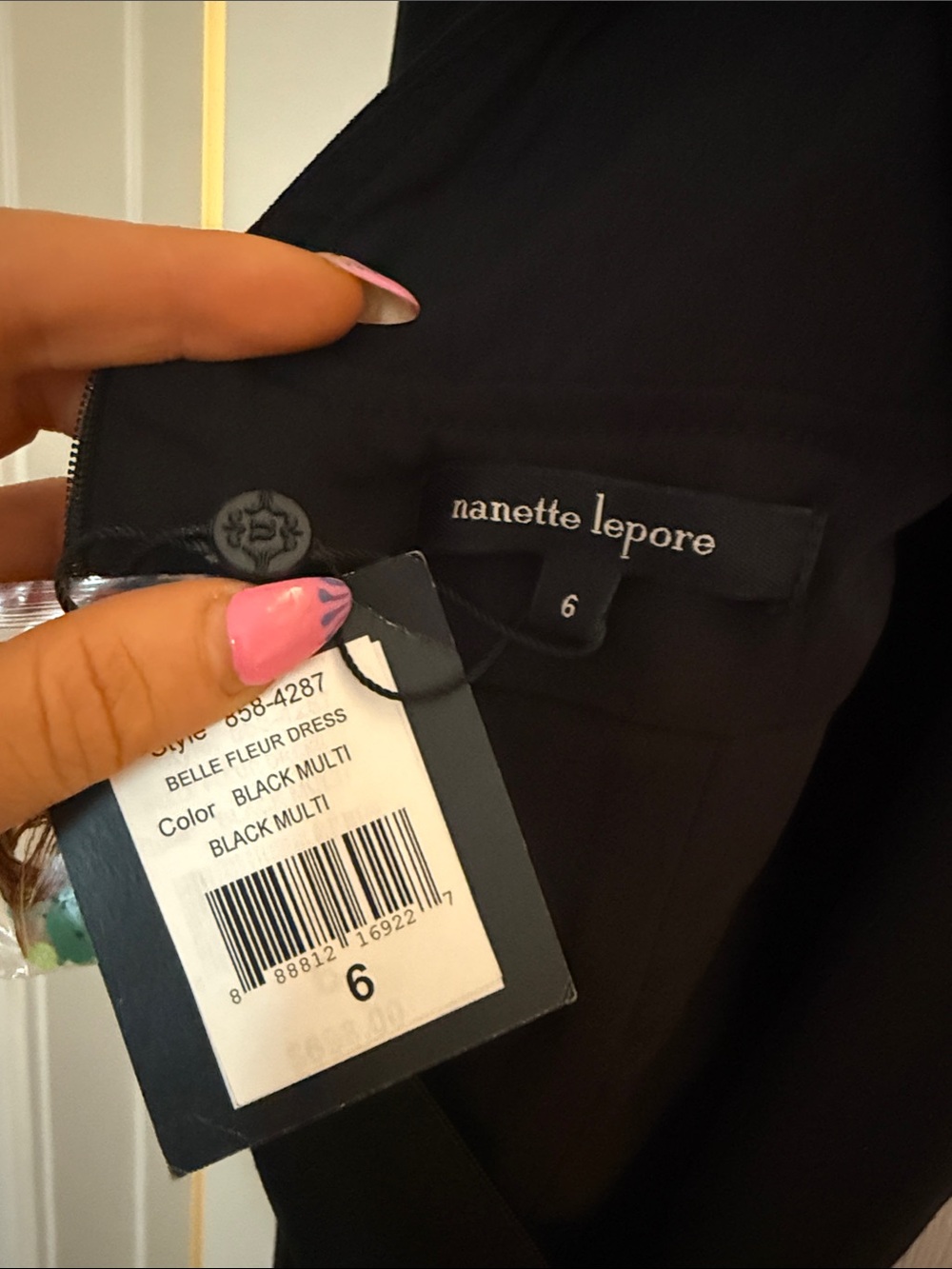Nanette Lepore Black Midi Dress with Multicolor Floral Appliqué - Picture 2 of 7